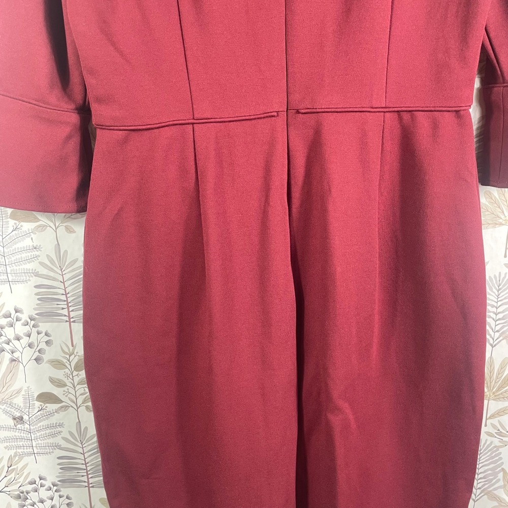 J.Crew Burgundy Bell Sleeve Sheath‎ Dress Size 6 Lined Stretch Work Cocktail - Picture 12 of 13